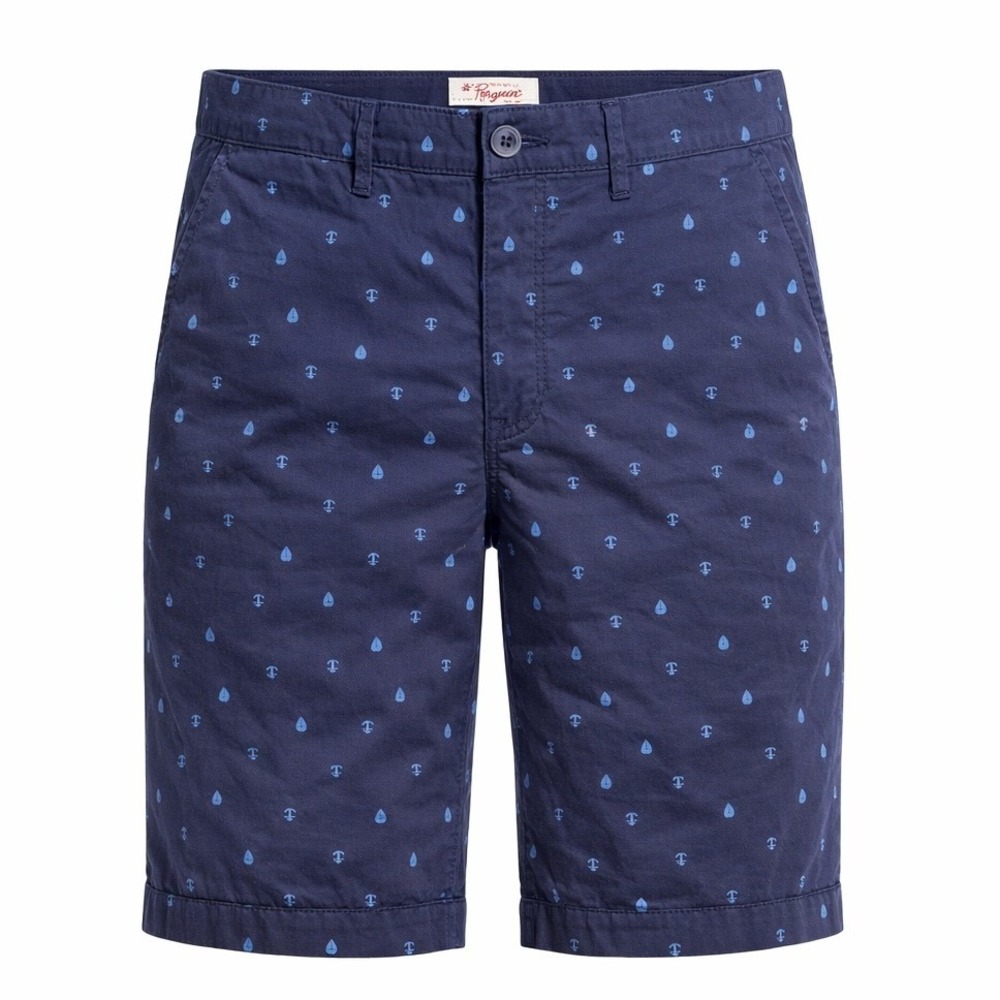 Original Penguin Shorts Men 30 Navy Blue Nautical Anchor Sailboat Print Chino